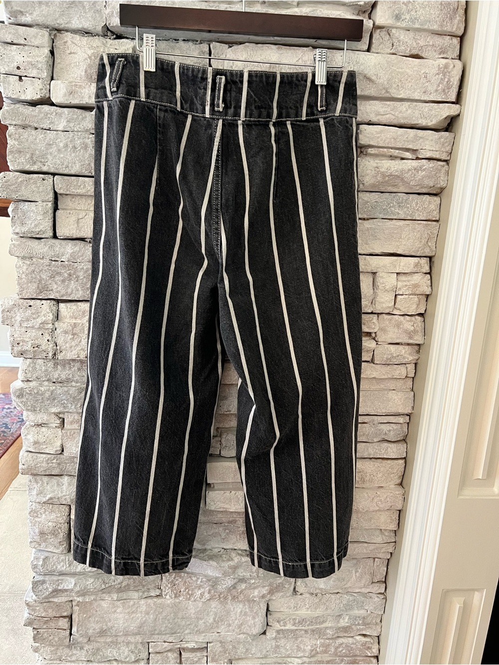 BDG Black High Waisted Cropped Jeans with White Vertical Stripes - Picture 5 of 13